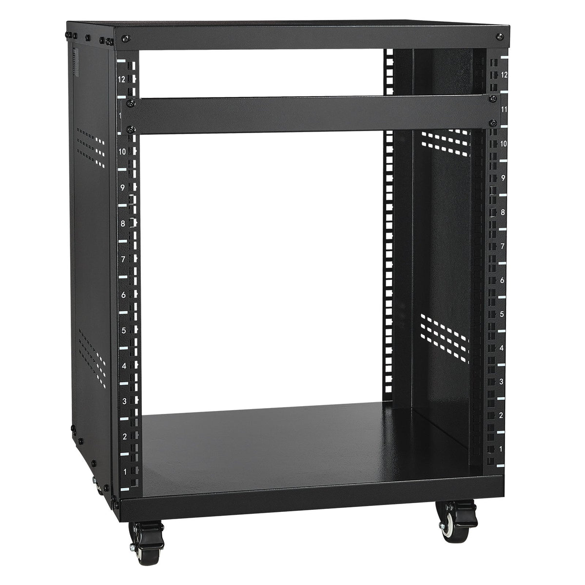 12U Open Frame Studio Rack on Wheels – 500 Lb Capacity