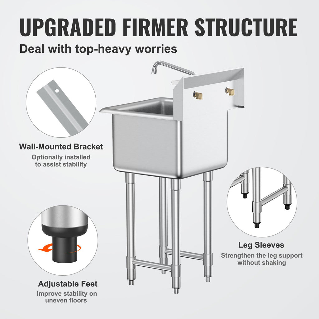 Stainless Steel Utility Sink with Faucet, Free Standing 1-Compartment – image 4