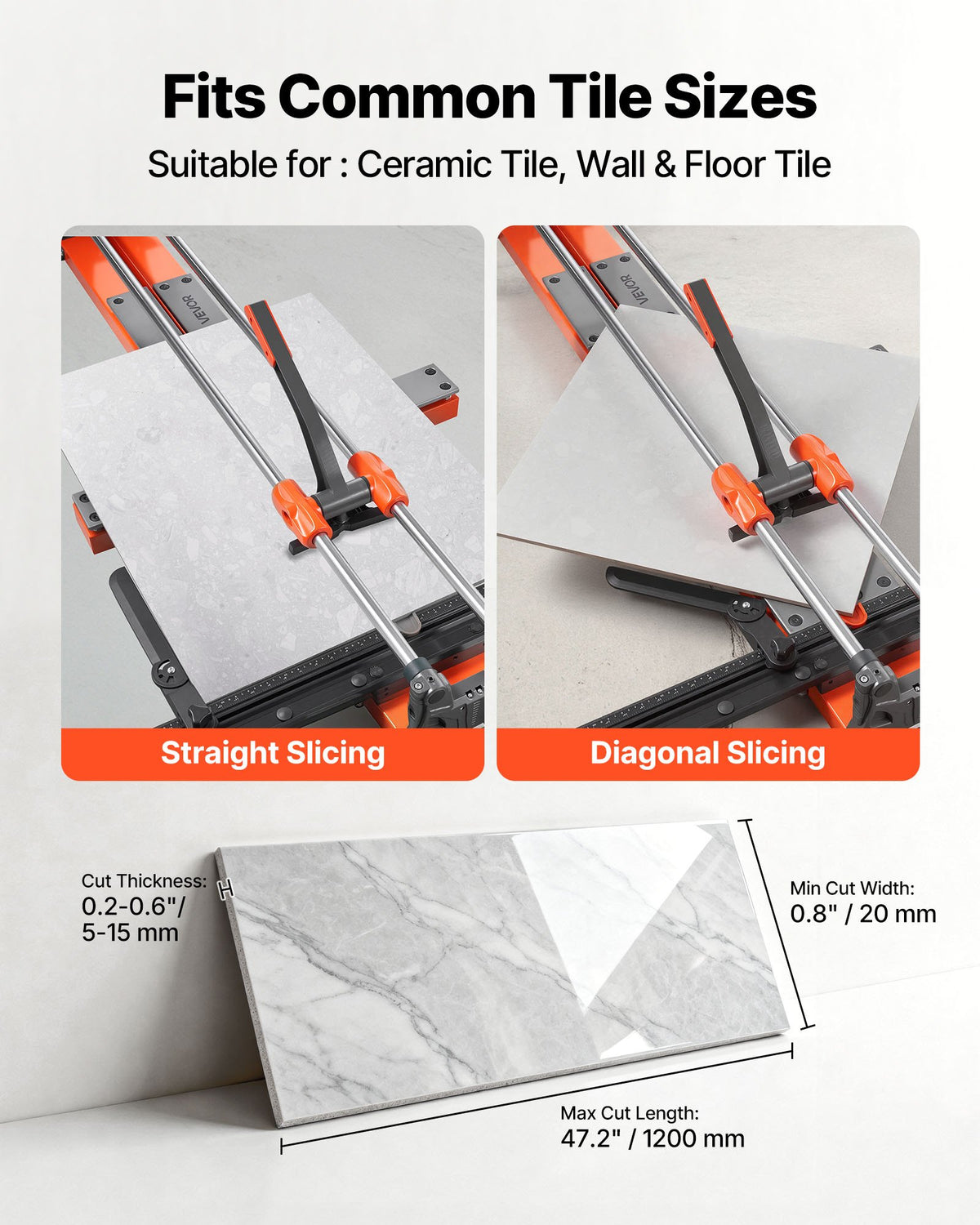 Manual Tile Cutter 47.2 in with Spring-Loaded Base and Angle Fence – image 5
