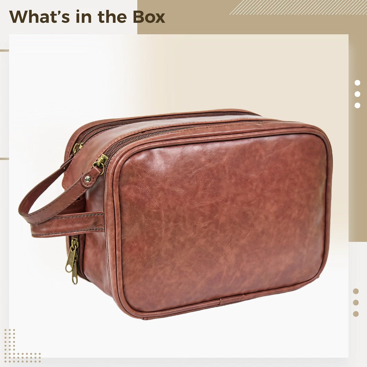 Men's Toiletry Bag, Brown PU Leather Hanging Dopp Kit – image 2