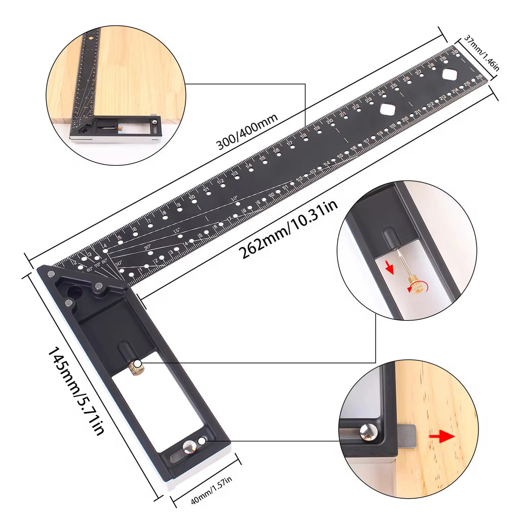 Precision Right Angle Marking Ruler - 45/90 Degree Woodworking Scribe Gauge