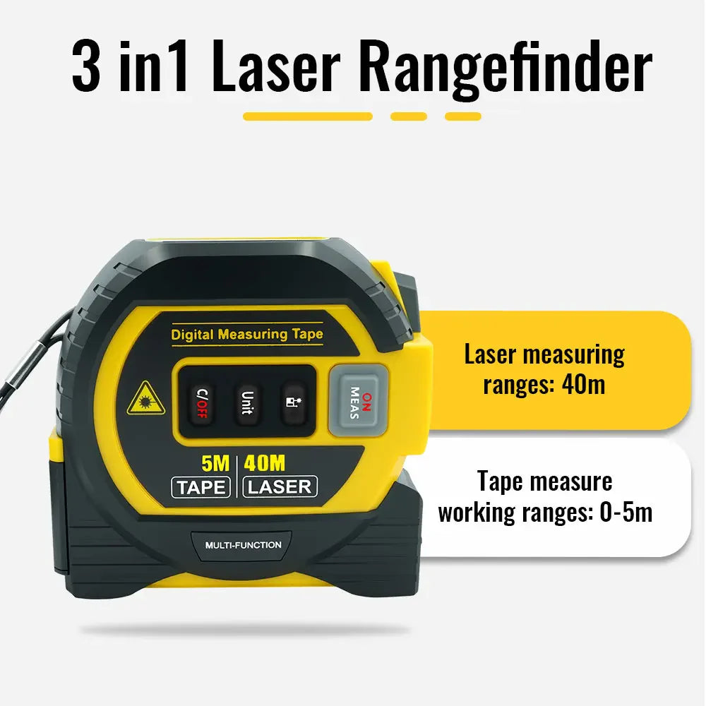Laser Tape Measure 3-in-1 Digital Rangefinder with 16 ft Tape