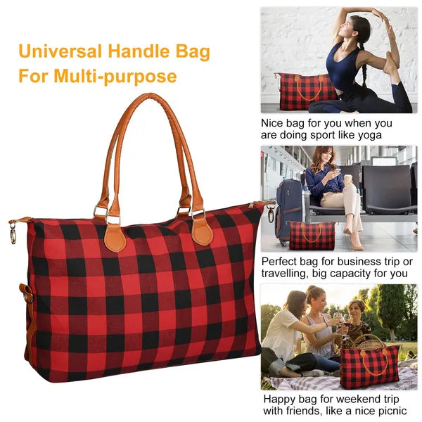 Buffalo Plaid Weekender Duffle Bag, Large Overnight Travel Tote – image 4