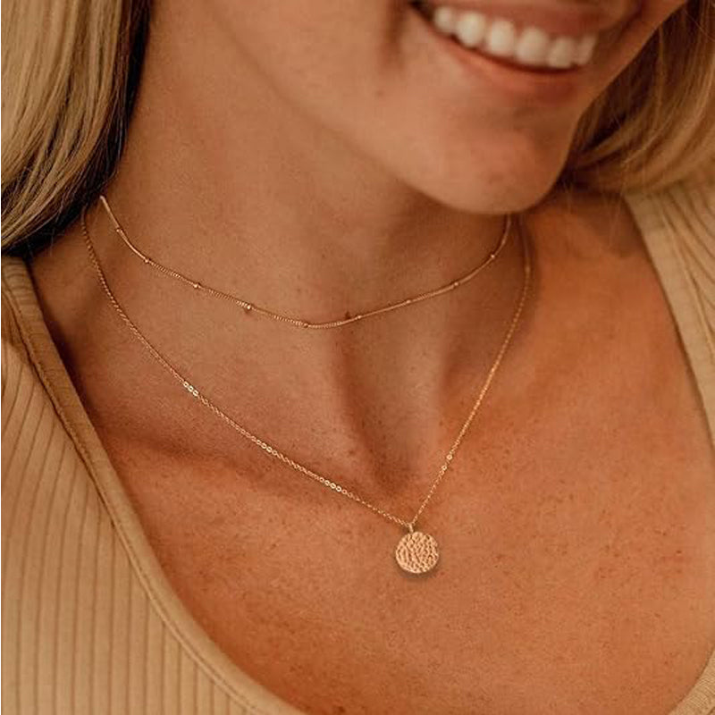 Layered Choker Necklace, Gold Tone Bar and Coin Charms – image 4