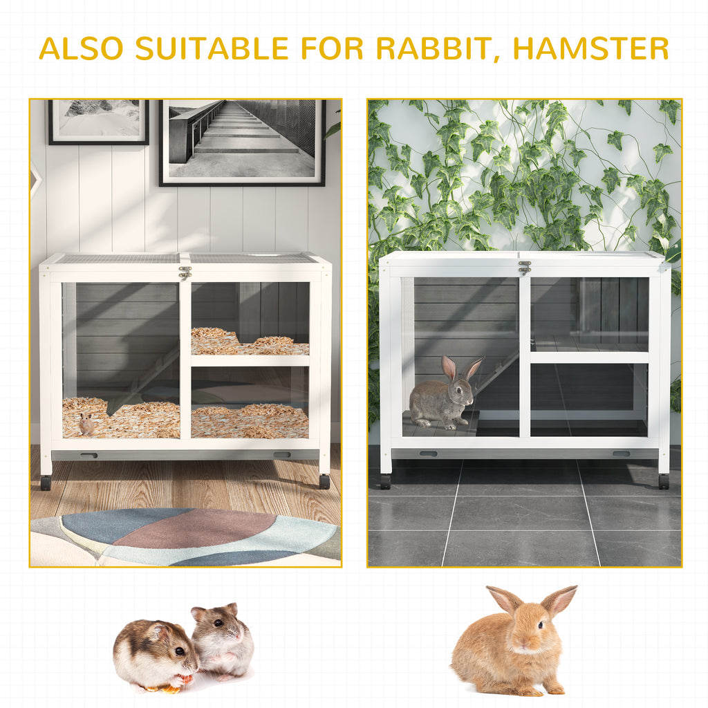 Indoor Rabbit Hutch on Wheels, Desk-Size Wooden Bunny Cage, Gray – image 6