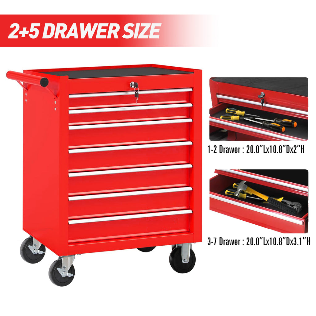 Tool Cart 7-Drawer Rolling Mechanic Cabinet with Top Storage Rack – image 3