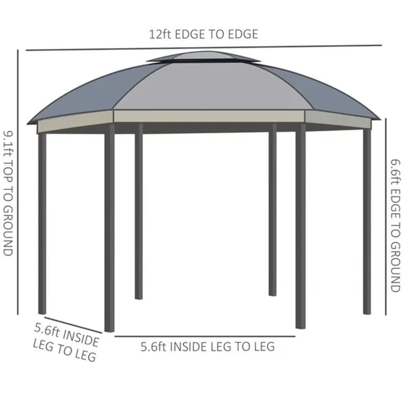 12 ft Round Dome Gazebo with Double Roof, Netting and Curtains – image 5