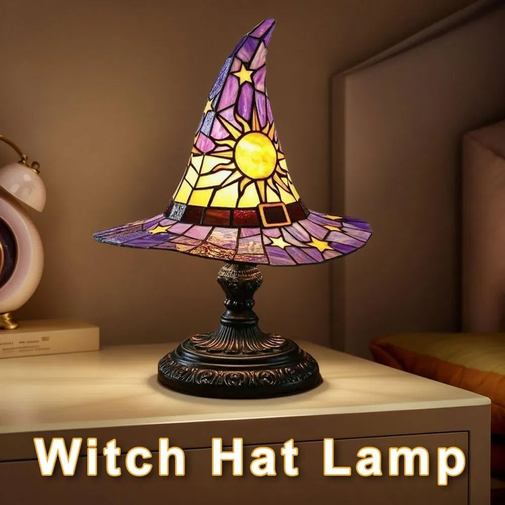 Witch Hat Lamp, Stained Glass Style Halloween Table Light
