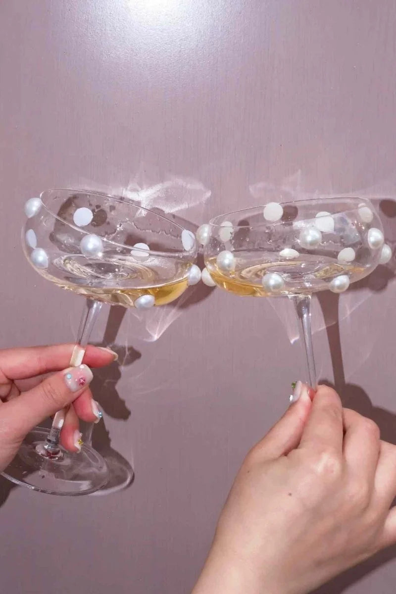 Mouth Blown Pearl Dot Champagne Coupe Glass