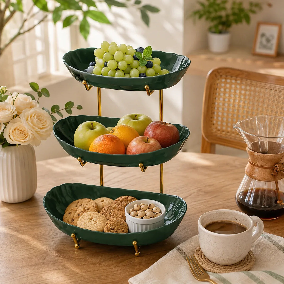 Fruit Bowl Stand 3-Tier with Metal Frame, Countertop Basket – image 5