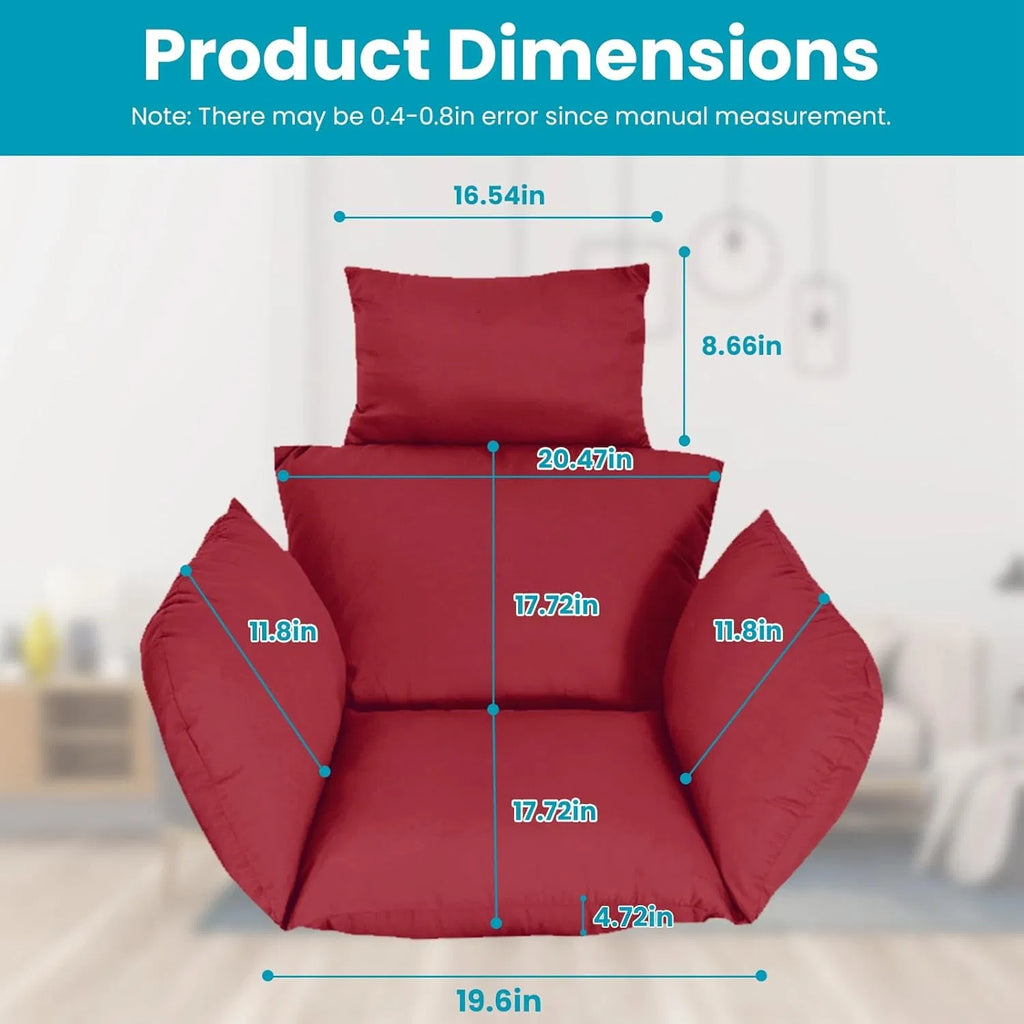 Hanging Egg Chair Cushion with Headrest, Thick Swing Seat Pad, Red – image 6