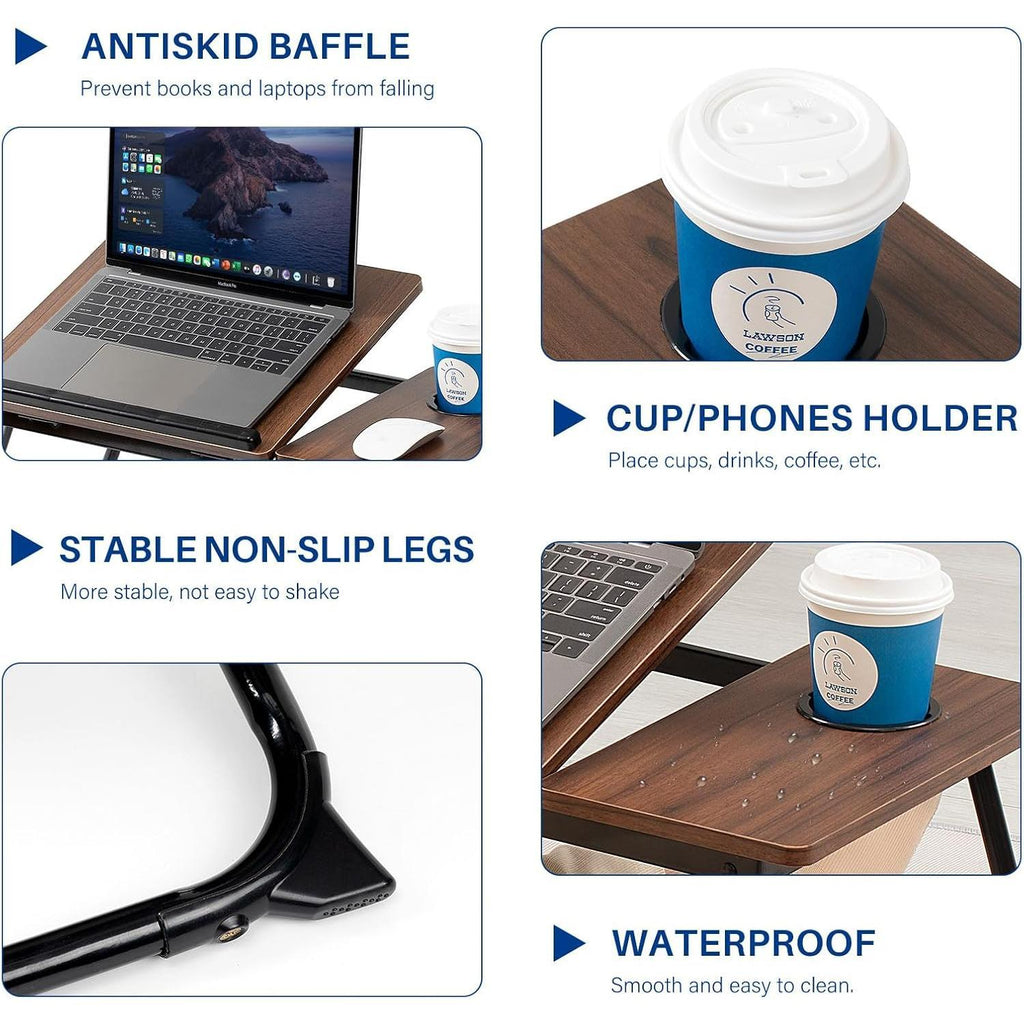 Adjustable Laptop Desk, Foldable Solid Wood Bed Table – image 8