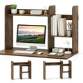 Expandable Desktop Hutch Shelf 26-38 Inch, Rustic Brown Desk Organizer – image 1