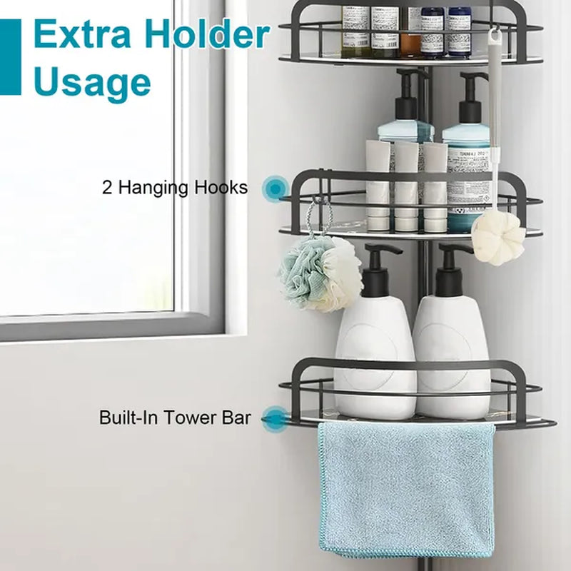Shower Caddy, Corner Tension Pole with 4 Adjustable Shelves – image 6