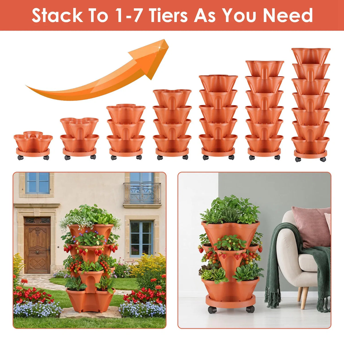 7-Tier Stackable Vertical Planter Tower with Wheels and Tools – image 7