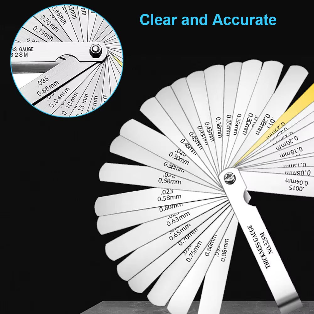 32 Blade Feeler Gauge Set - Stainless Steel Metric & SAE Valve Gap Gauge
