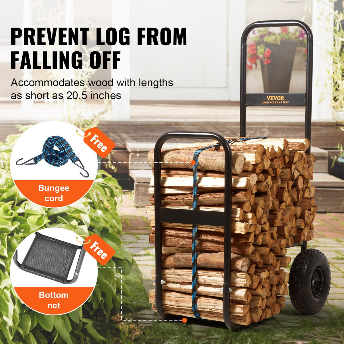 Firewood Log Cart with Rubber Wheels, 250 lb Steel Wood Hauler – image 5