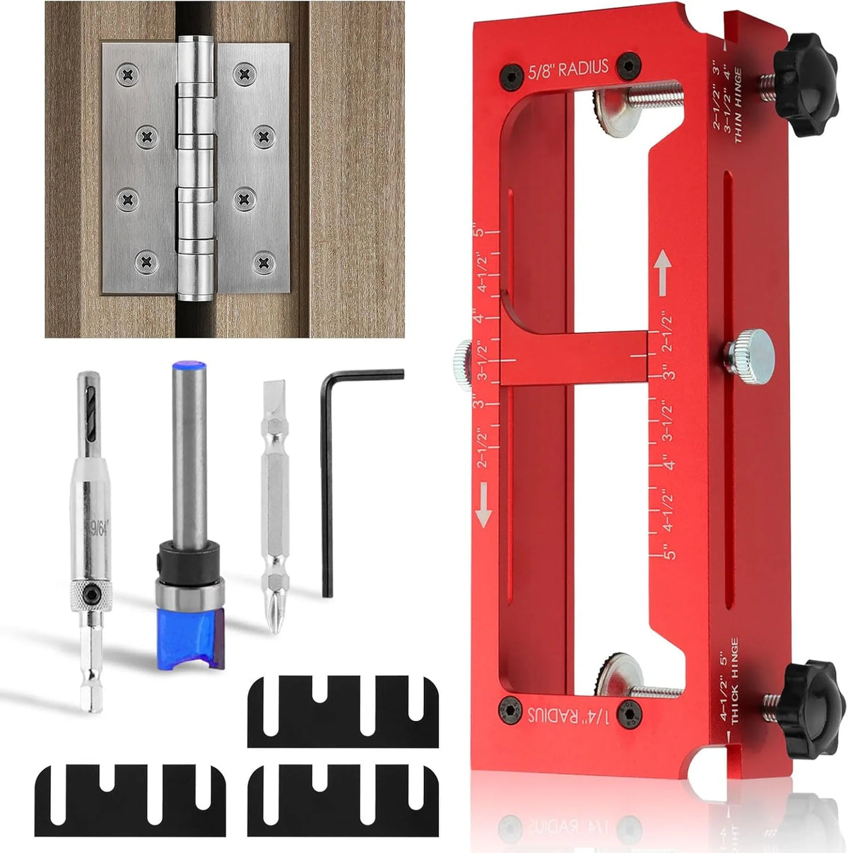 Door Hinge Jig – Aluminum Router Mortise Template Kit, 2.5–5 in – image 2