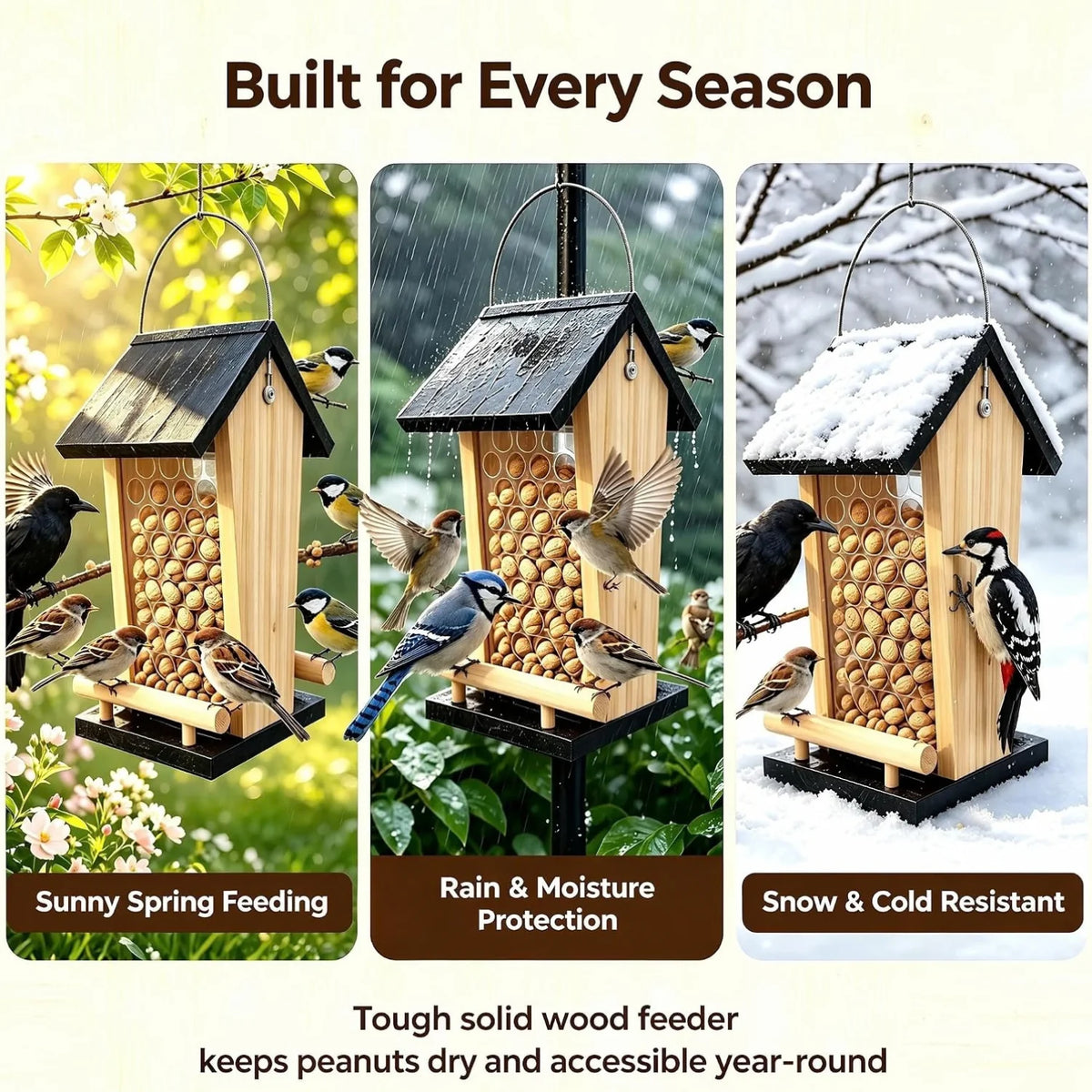 Peanut Bird Feeder - Solid Wood Hanging Feeder for Crows & Jays – image 7