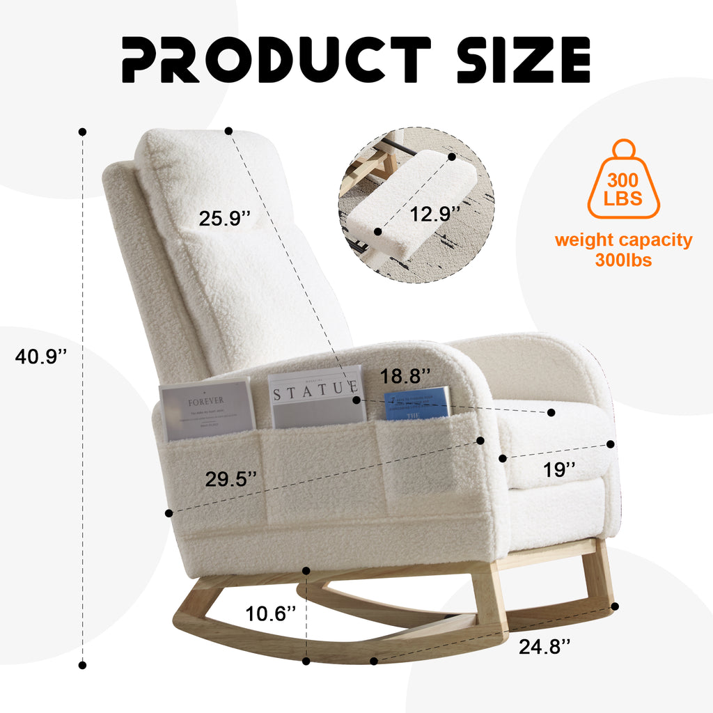 Upholstered Nursery Rocking Chair with Footrest and Side Pocket – image 3