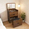 3-in-1 Lighted Mirror Vanity Desk with Storage Stool, Walnut – image 1