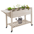 Planter Box, Mobile Wooden with 8 Grow Grids, Shelf and Wheels