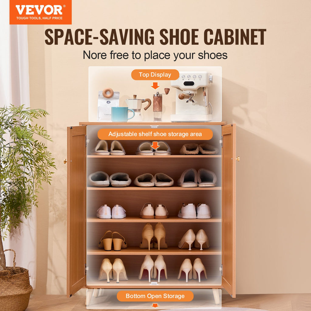 Rattan Shoe Cabinet, 5-Tier Entryway Storage with 2 Doors, 40 in – image 2