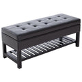 Tufted Storage Ottoman Shoe Bench 44 in, Faux Leather, Brown – image 1