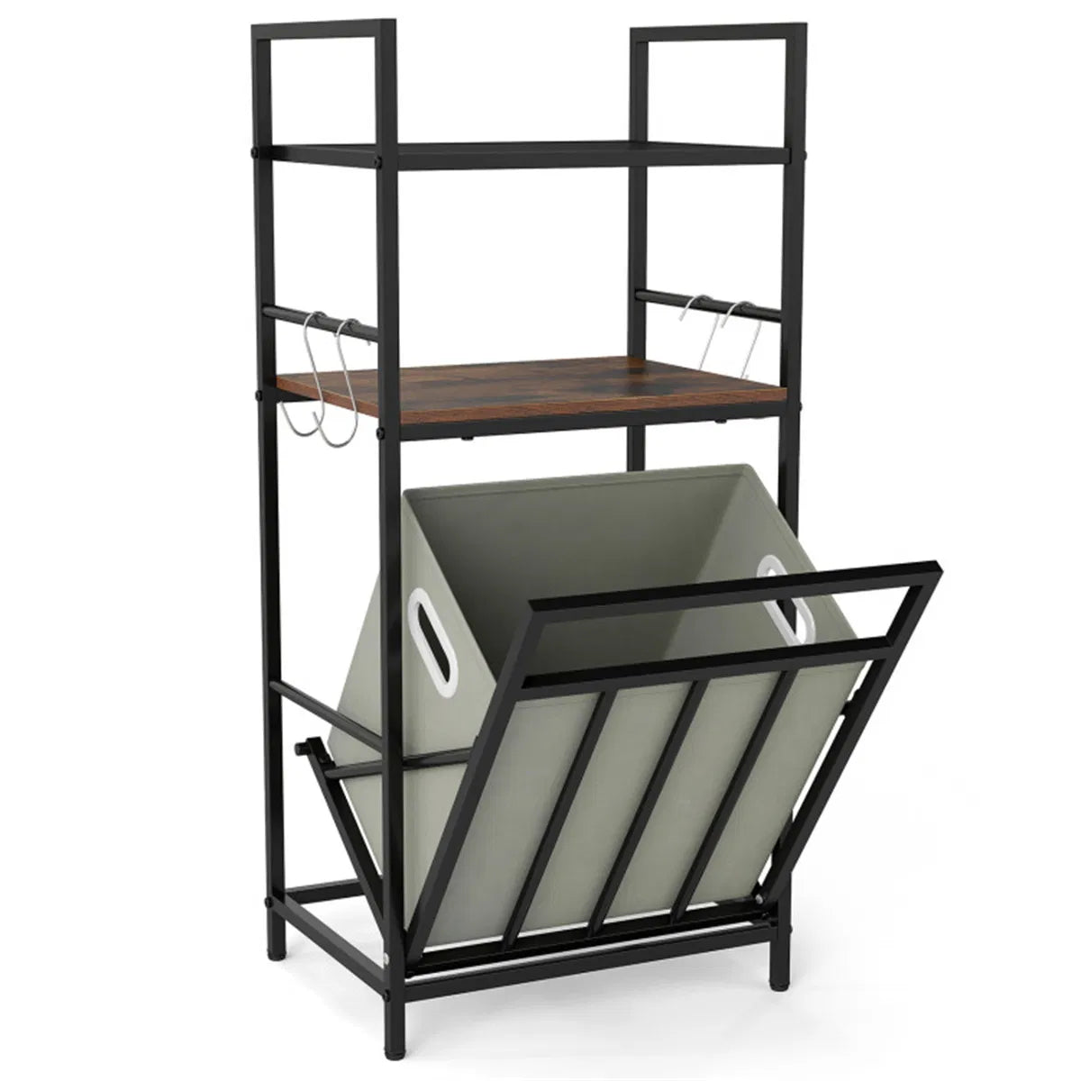 Laundry Hamper Cabinet Tilt-Out, Metal & Wood Bathroom Storage – image 3