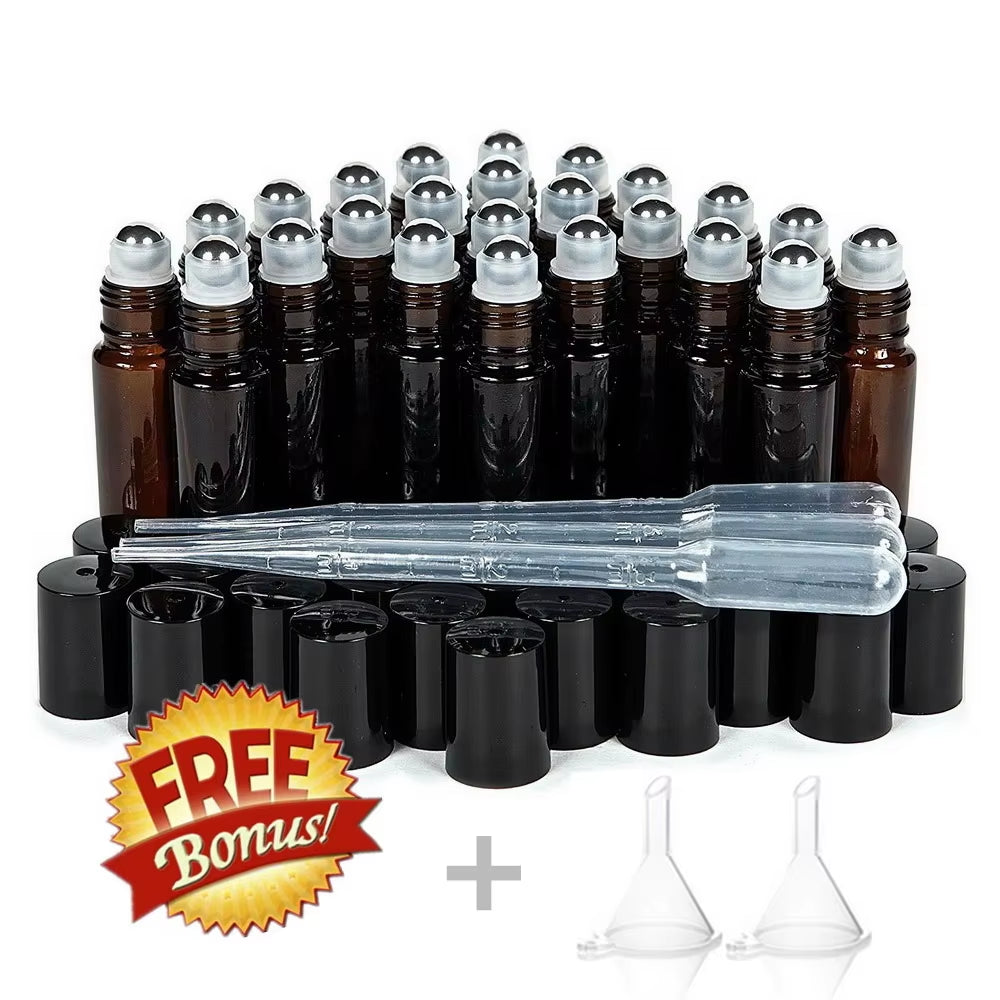 24-Pack 10ml Amber Glass Roll-On Bottles