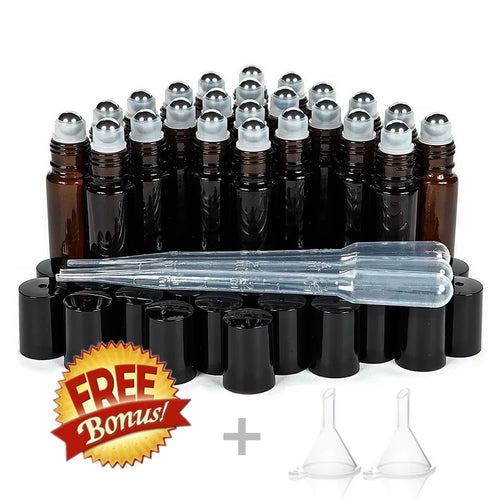 24-Pack 10ml Amber Glass Roll-On Bottles