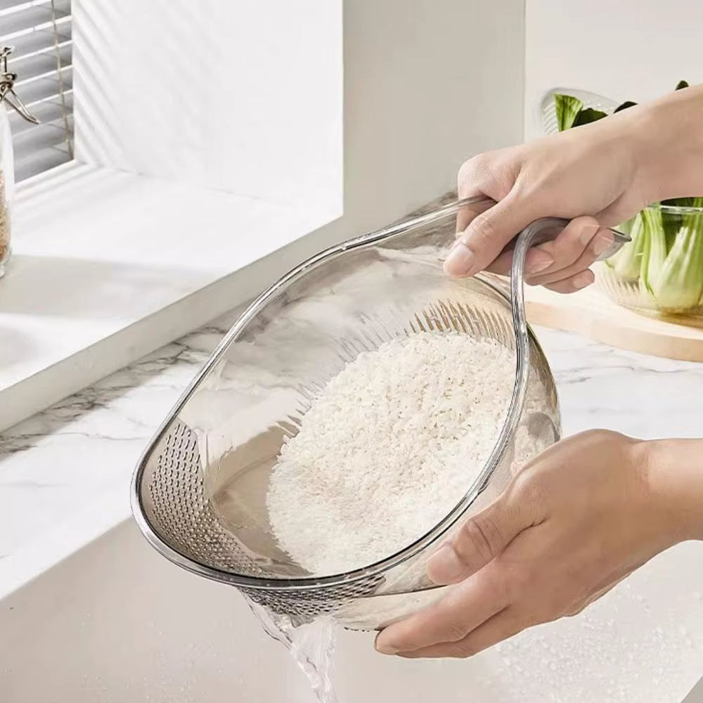 Rice Washing Bowl with Side Drainer, Colander for Fruit and Beans