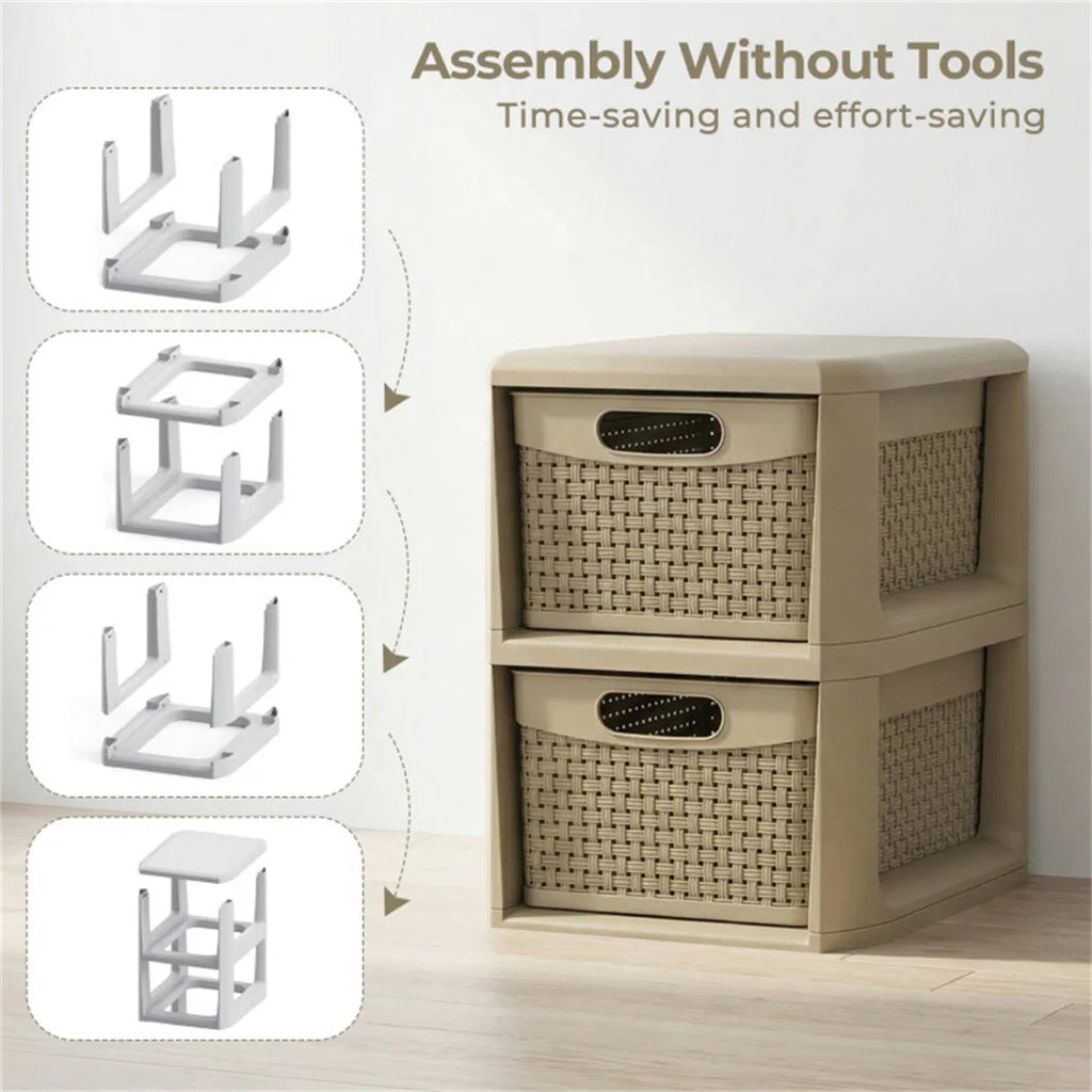 Narrow Storage Cabinet with 2 Wicker-Style Drawers – image 9
