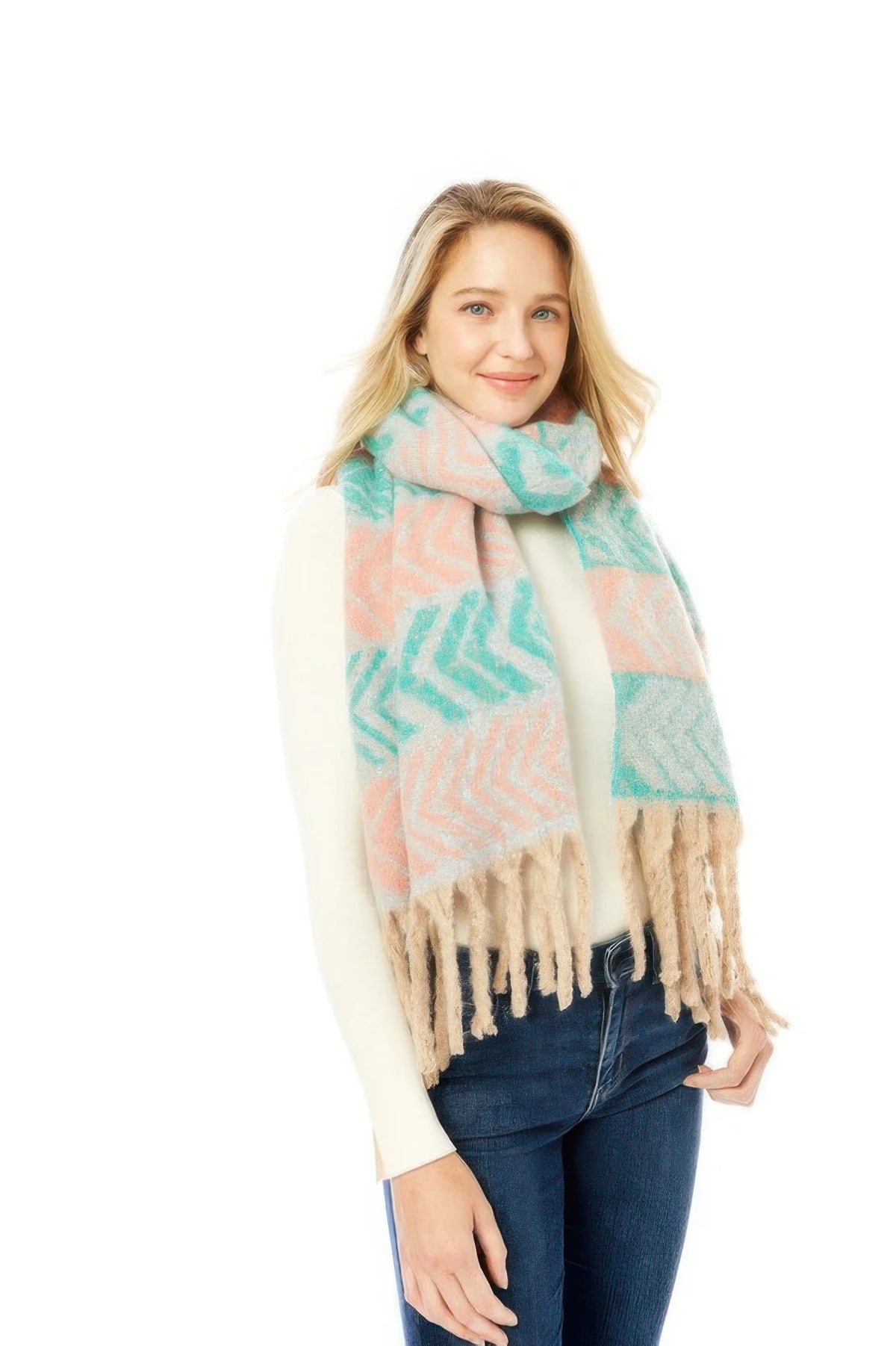Two-Tone Fringe Scarf – Pink Lightweight Winter Scarf – image 2