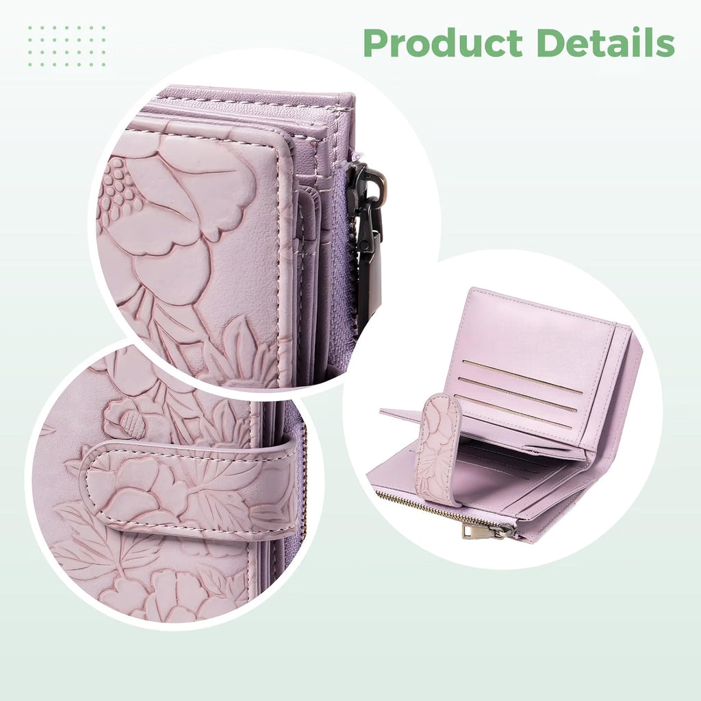 Women's Trifold Wallet – Embossed PU Leather RFID Short Purse – image 4