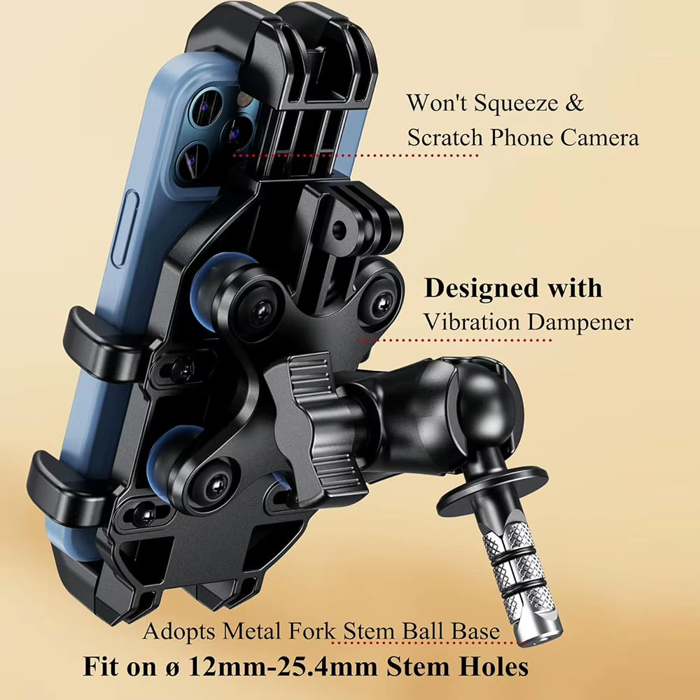 Motorcycle Fork Stem Phone Mount with Vibration Dampener