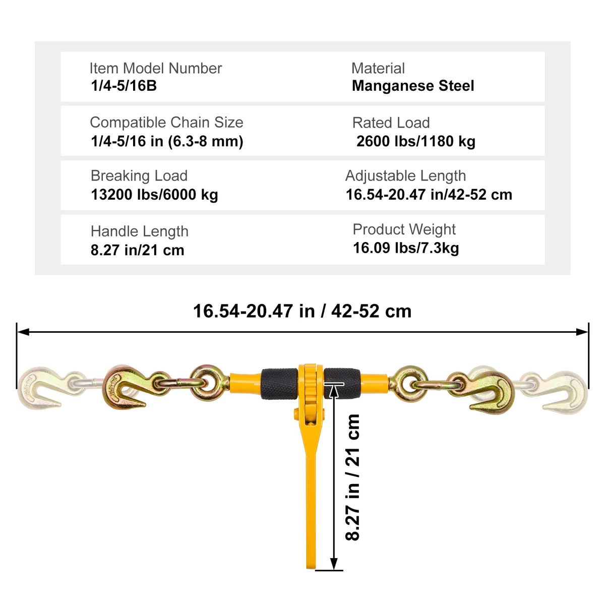 Ratchet Chain Binders 4-Pack, 1/4-5/16 in Load Binders with Grab Hooks – image 7
