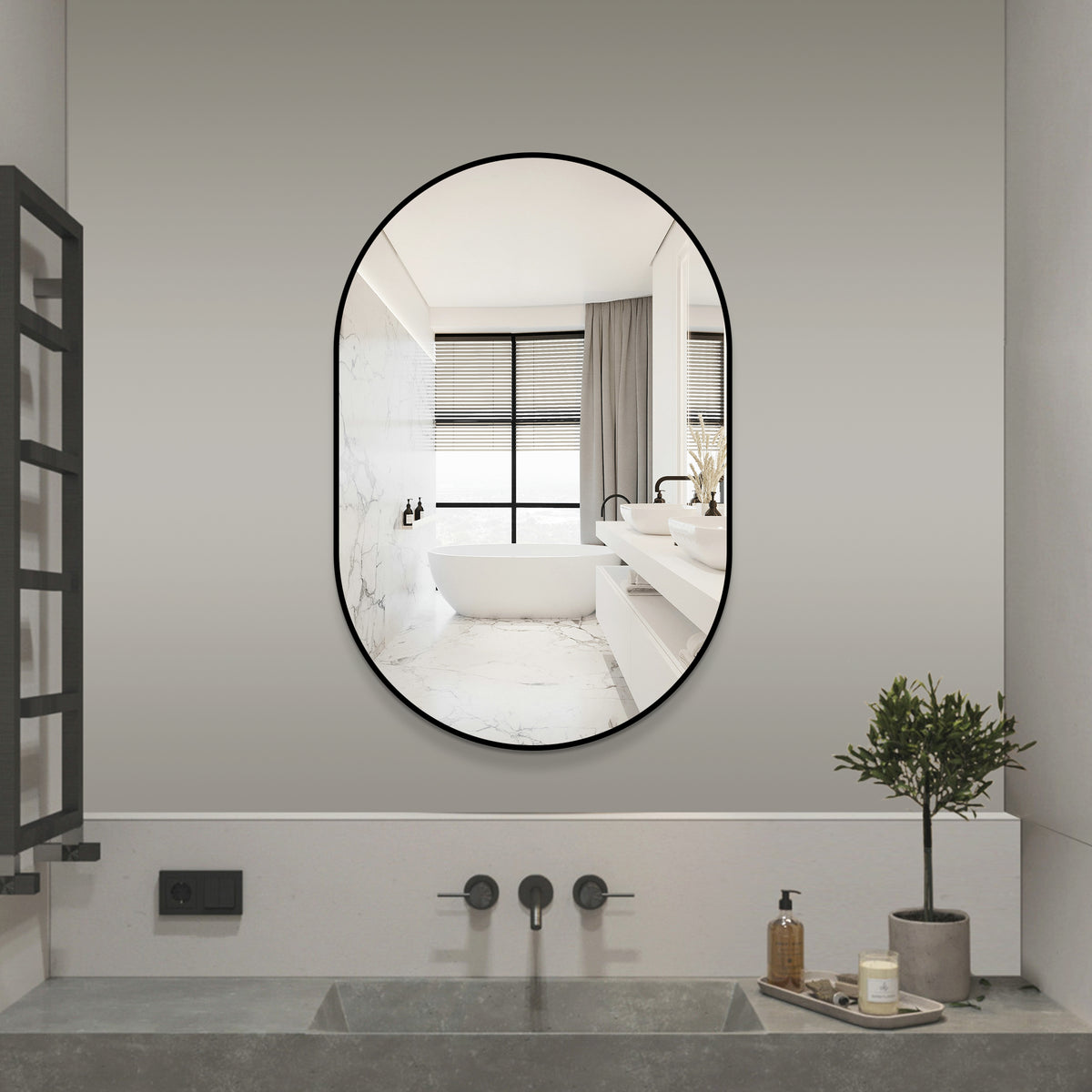 36 x 24 in Black Framed Bathroom Vanity Mirror, Vertical or Horizontal – image 2