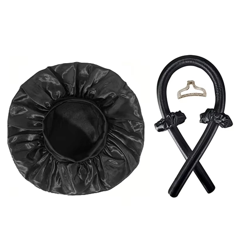 Heatless Hair Curler Set – Satin Sleep Cap & Clips – image 7