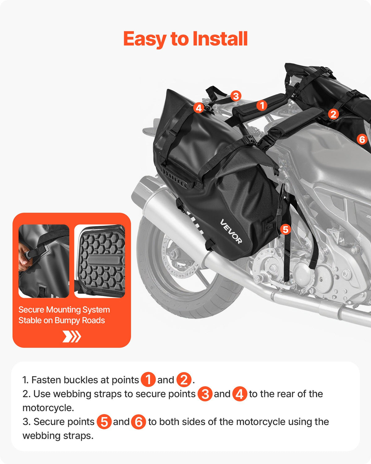 Waterproof Motorcycle Saddlebags 28 L, Universal Fit Side Bags, Black – image 4