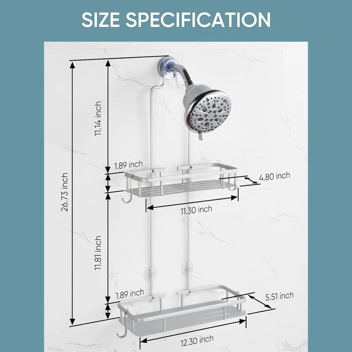 Hanging Shower Caddy, Anti-Swing Organizer with 4 Hooks – image 2