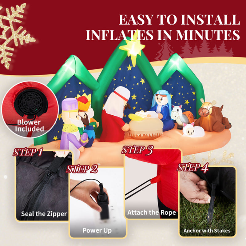 9 Ft Inflatable Nativity Scene With LED Lights for Yard Display – image 6