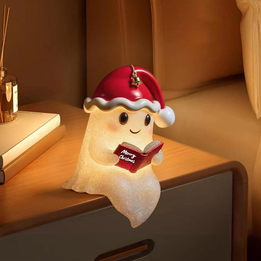 Ghost Reading Lamp with Christmas Hat, Light-Up Figurine – image 3