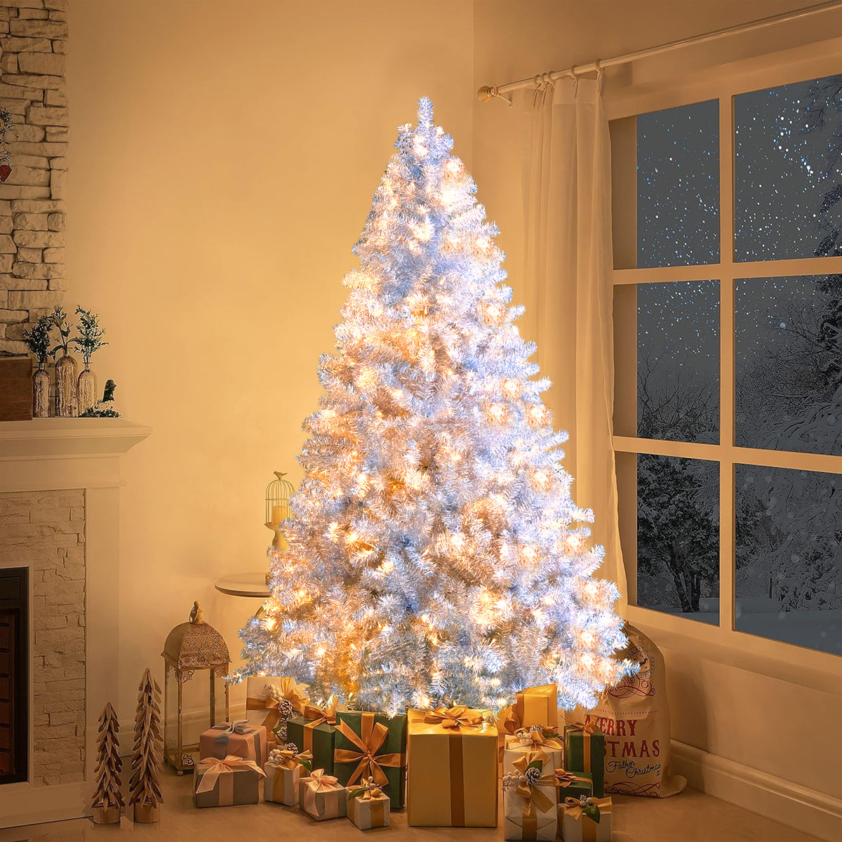 6 Ft Silver Pre-Lit Christmas Tree, 300 LEDs, 11 Lighting Modes – image 3