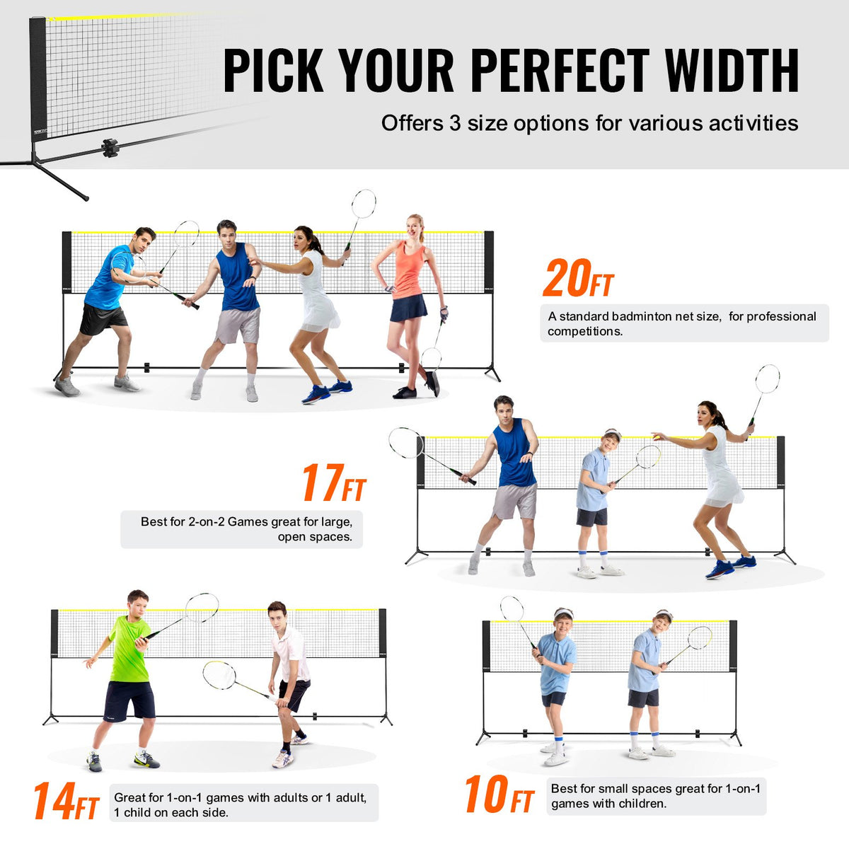 20 Ft Adjustable Badminton And Volleyball Net Set With Rackets – image 3