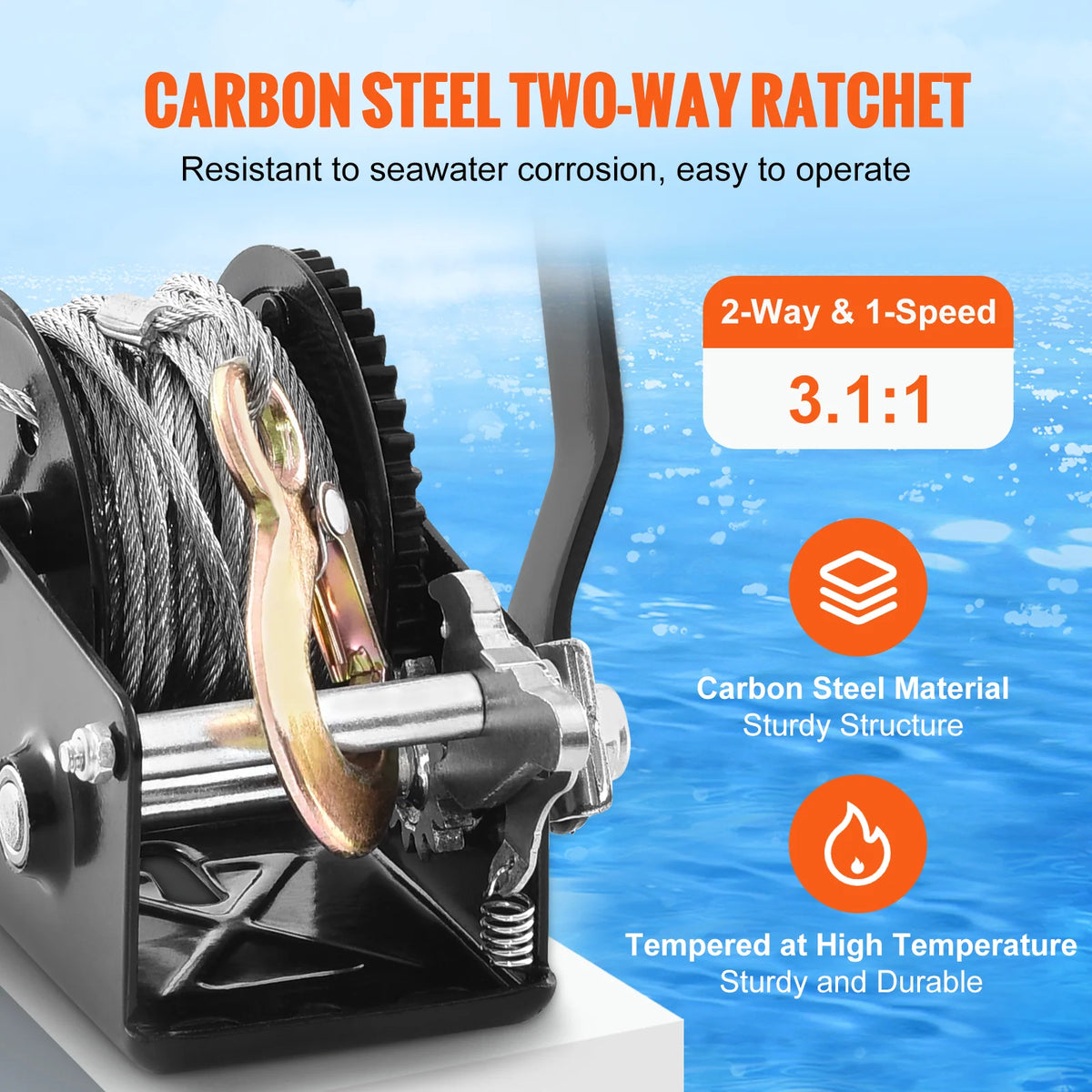 800 lb Hand Crank Boat Trailer Winch with 33 ft Cable – image 3