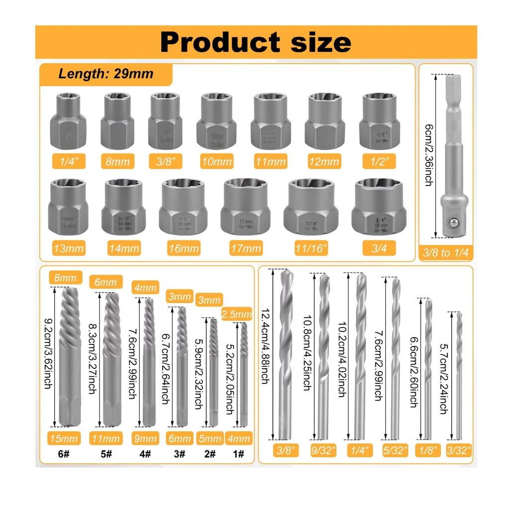 Screw Extractor Set – 26 Pc Bolt & Left-Hand Drill Bits – image 3