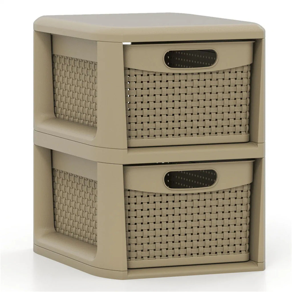 Narrow Storage Cabinet with 2 Wicker-Style Drawers – image 7