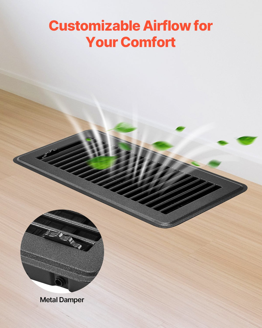 HVAC Floor Registers 4 x 10 in, 12-Pack Iron Floor Vents, Black