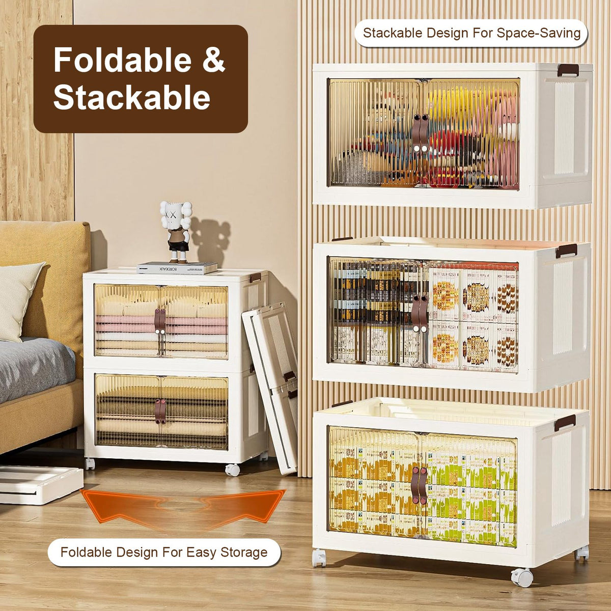 Storage Bins, Foldable 3-Pack with Lid, Wheels and Magnetic Doors – image 5